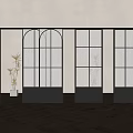 Sliding Doors With Black Frame And Textured Glass For Modern Interior Room Divider
