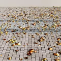 Colorful Autumn Fallen Leaves Scattered On Brick Pavement Outdoor Ground