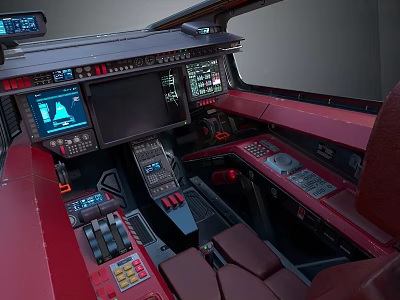 High Tech Control Console With Multiple Displays Buttons Control Panels And Joysticks In Modern Cockpit 3d model