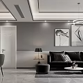 Modern Living Dining Room Interior With Sofa Dining Table Pendant Lights And Wall Art 3d model
