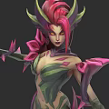 Mystical Fantasy Character With Pink Hair Green Plant Decorations Spiked Arms And Glowing Eyes