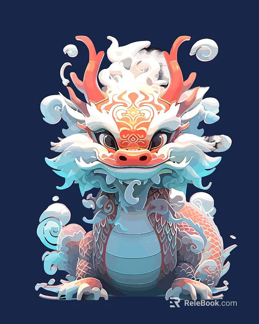 Traditional Artistic Dragon Wall Decor With Red Horns White Mane And Blue Scales 3d model 