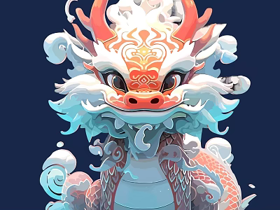 Traditional Artistic Dragon Wall Decor With Red Horns White Mane And Blue Scales 3d model