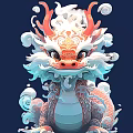 Traditional Artistic Dragon Wall Decor With Red Horns White Mane And Blue Scales