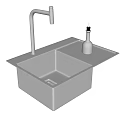 Modern Kitchen Faucet with Stainless Steel Sink and Oil Bottle in Home Kitchen