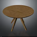 Round Wooden Table Furniture With Three Legged Design And Wood Grain Surface
