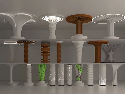 Various Modern Design Columns Featuring Wooden White And Decorative Styles On 3d model