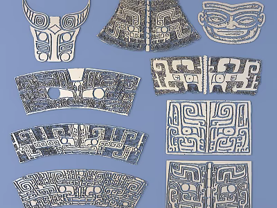 Intricate Carved Patterns Featuring Ancient Symmetrical Geometric And Abstract Face Motifs 3d model