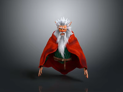 Fantasy Creature Character With White Hair Long Beard And Red Cloak 3d model
