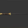 Decorative Knife With Golden Ornate Handle And Blue Blade Featuring Intricate Patterns On Black Background