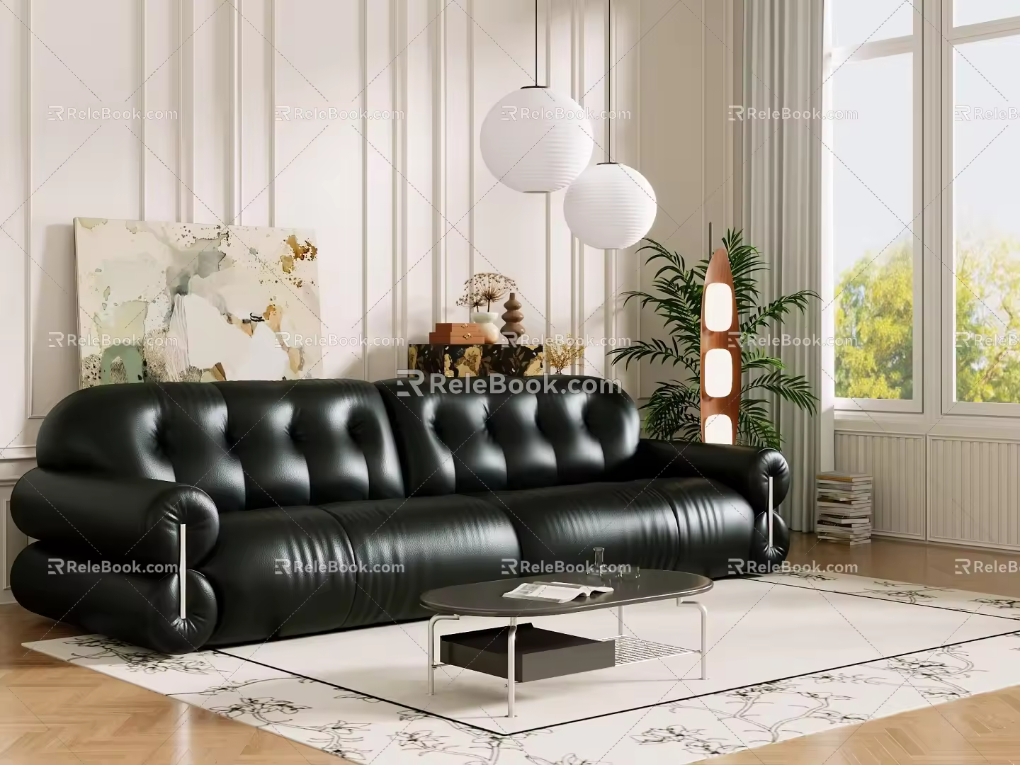 Middle Ancient Sofa Combination Coffee Table Carpet Multiplayer Sofa 3d model