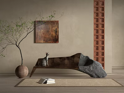 Modern Public Chair Design With Wooden Structure And Natural Plant Decor 3d model