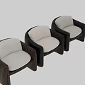 Contemporary Curved Dark Wood Leisure Chair With Plush White Boucle Upholstered Seat And Back Cushions