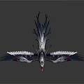 Artistic Crane With Spread Wings Red Head And Black White Feathers