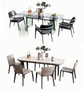 Modern Dining Table and Chair Combination 3d model