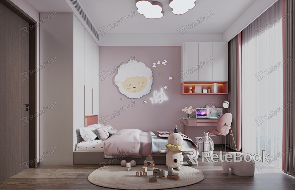 Modern Tatami Bedroom Bedroom Children's Room Daughter Room model