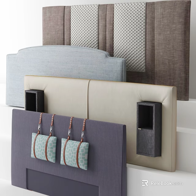 Modern Upholstered Headboards With Various Colors Fabric Leather And Decorative Storage Pouches 3d model 