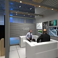 USHIO Modern Exhibition Booth With Wooden Metal Structure Reception Desk TV Screens Tables And Chairs