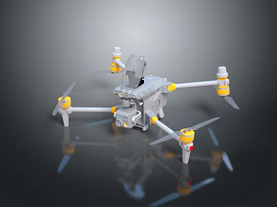 Professional Quadcopter Drone With Camera And Yellow Propellers For Aerial Use 3d model
