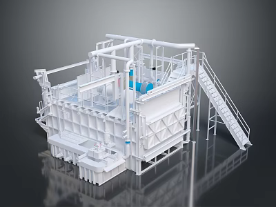 Industrial Equipment Machinery With Metal Frame Pipes Staircase And Mechanical Components 3d model