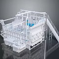 Industrial Equipment Machinery With Metal Frame Pipes Staircase And Mechanical Components