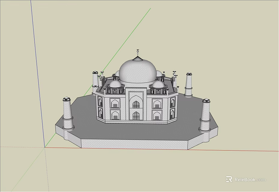 Ancient Architectural Design With Central Dome Octagonal Base And Pillars 3d model 