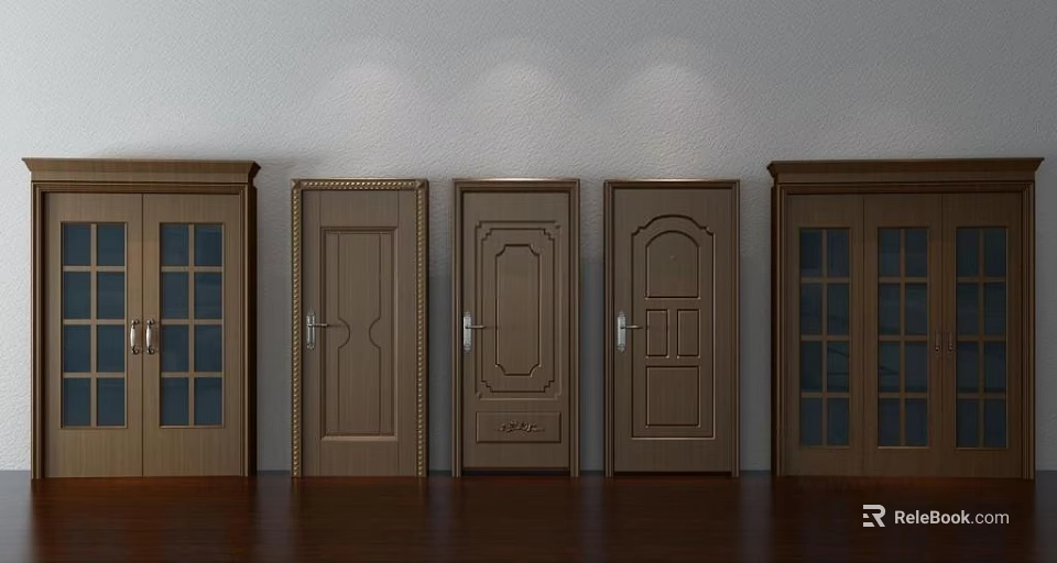 Various Wooden Swing Doors With Classic Panel Designs For Home Interior 3d model