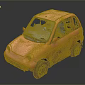 Tiny Orange Compact Car with Round Headlights and Cute Exterior Design 3d model