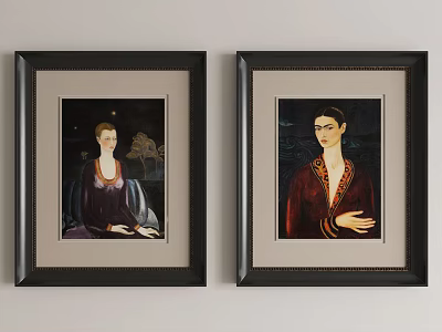 Two Framed Portrait Paintings Featuring Figures In Colored Clothing And Black Frames 3d model