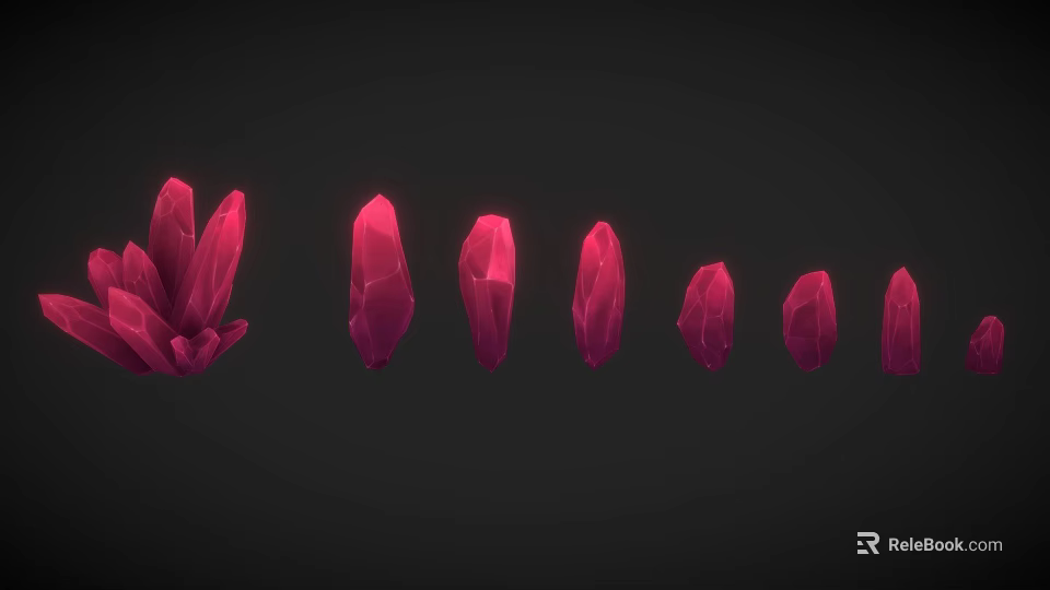 Pink Crystal Decorative Ornament Set With Various Shapes And Sizes On Dark Background 3d model 
