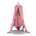 Pink Canopy Children's Bed with Gray Mattress and Star Cloud Shaped Cushions