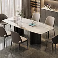 Modern Dining Table Set With Marble Top And Six Gray Upholstered Chairs 3d model
