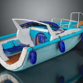Wooden Boat With Blue Seats Wooden Deck And Blue Buoys Railings Design