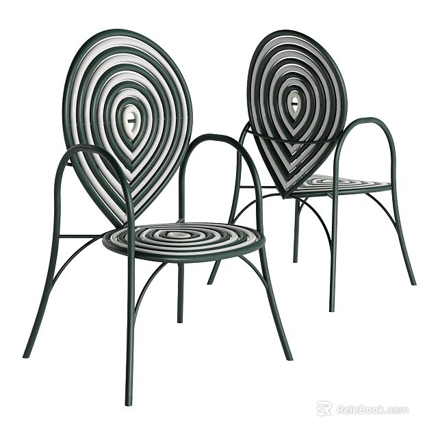 Two Stylish Leisure Chairs With Metal Frame And Black White Spiral Pattern Design 3d model 