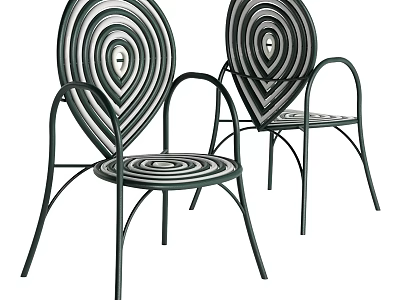 Two Stylish Leisure Chairs With Metal Frame And Black White Spiral Pattern Design 3d model