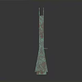 Architectural Vertical Building Component With Teal Rusty Weathered Texture And Rectangular Top Opening