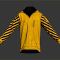 Stylish Yellow Hooded Vest With Black Striped Sleeves And Front Zipper Design