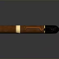 Brown Leather Wrapped Weapon With Gold Accent Black Tip And Red End Detail