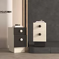 Two Modern Poliform Nightstands With Drawers Round Knobs And Stacked Items 3d model