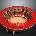 Ancient Circular Building With Multi Tiered Red Seats And Central Sand Area