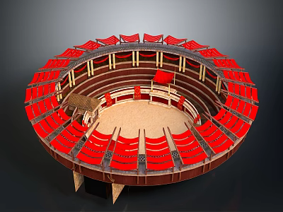 Ancient Circular Building With Multi Tiered Red Seats And Central Sand Area 3d model