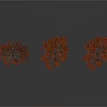 Three Trees With Red Leaves And Slender Trunks On White Background