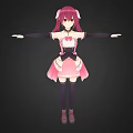3D Character Model With Pink Hair Maid Outfit Pink Black Colors Arms Outstretched Pose