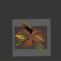 Cartoon Plant With Colorful Leaves Brown Base And Blue Glow On Dark Background With Reflection