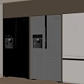 Contemporary Kitchen Featuring Side By Side Silver And White Refrigerators And Freezers 3d model