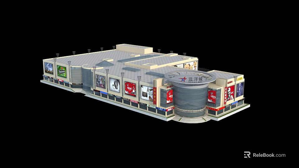 Modern Commercial Street with Retail Shops Storefronts Billboards and Architectural Facade Design 3d model 