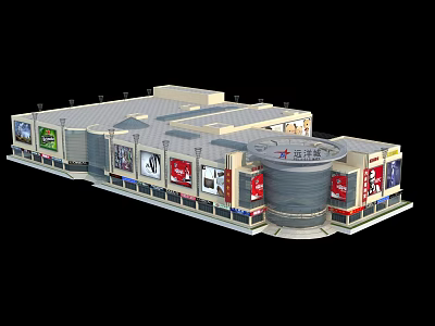 Modern Commercial Street with Retail Shops Storefronts Billboards and Architectural Facade Design 3d model