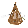 Wooden Teepee Shaped Play Equipment With Slide 3d model