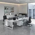 Modern Office Desk Workstation With Cubicles Computers Desk Lamps And Black Office Chairs