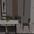 Modern Dining Table Set With Gray Woven Back Chairs And Marble Top 3d model